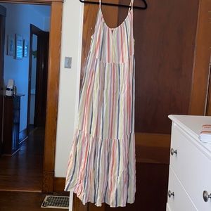 Colorful tiered sundress with front keyhole accent